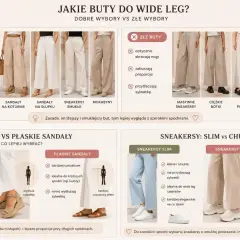 Jakie buty do szerokich eleganckich spodni? Wybieraj lekkie, smukłe koturny, sandały na słupku lub sneakersy slim. Unikaj masywnych, ciężkich butów.