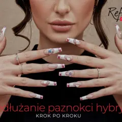 Dłonie z długimi, zdobionymi paznokciami hybrydowymi. Dowiedz się, jak przedłużyć paznokcie, by uzyskać taki efekt.