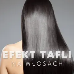 Długie, lśniące włosy z efektem tafli, jak po użyciu brylantyny.