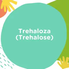 Kolorowe kształty na białym tle. Na turkusowym okręgu widnieje napis "Trehaloza (Trehalose)".