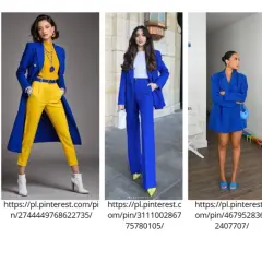 Eleganckie stylizacje w odcieniu **kolor chabrowy**. Garnitury, płaszcze i sukienki prezentują się niezwykle szykownie.
