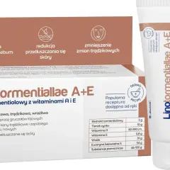 Krem Linotormentiallae A+E z witaminami A i E redukuje przetłuszczanie skóry, zmniejsza zmiany trądzikowe i łagodzi podrażnienia.