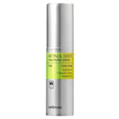 Srebrna buteleczka z serum celimax retinal shot. Zawiera retinol 0.1%, peptydy i pantenol dla jędrnej skóry.