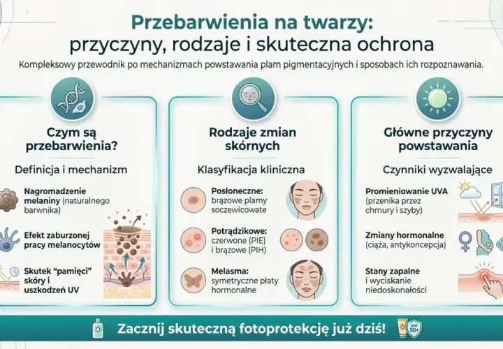 Przewodnik po przebarwieniach na twarzy: przyczyny, rodzaje i ochrona. Dowiedz się, jak powstają plamy starcze i jak im zapobiegać.