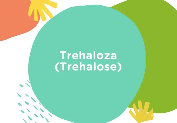 Kolorowe kształty na białym tle. Na turkusowym okręgu widnieje napis "Trehaloza (Trehalose)".