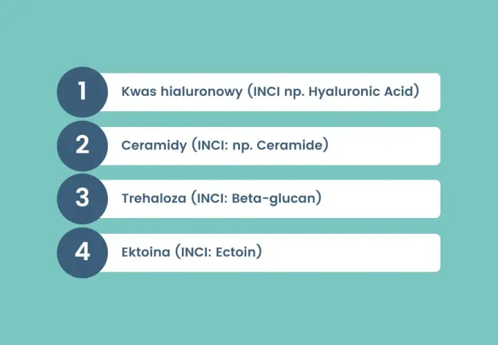 Lista składników kosmetyków: kwas hialuronowy, ceramidy, trehaloza, ektoina. Czystość jak po odświeżającym mentolu.