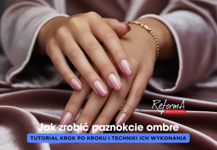 Dłonie z paznokciami w stylu ombre, z delikatnym brokatem. Tutorial krok po kroku.