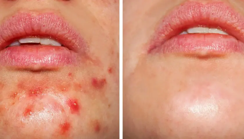 Przed i po: kwas salicylowy na co? Skutecznie redukuje wypryski i zaczerwienienia wokół ust, przywracając gładką skórę.