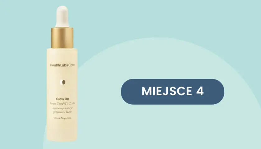 Serum Health Labs Care Glow On z witaminą C i octanem tocopherylu, które wyrównuje koloryt i przywraca blask. Miejsce 4.