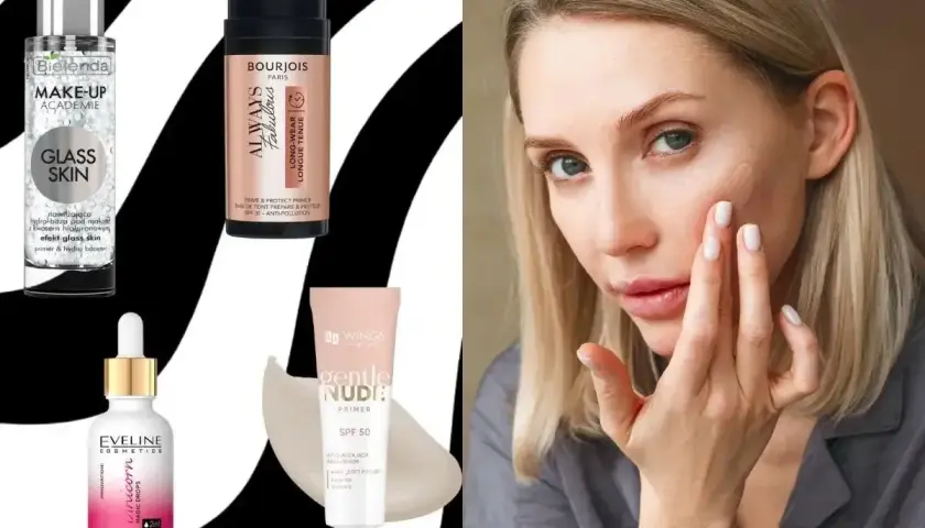 Szukasz najlepszej bazy pod makijaż? Zobacz te produkty i modelkę aplikującą primer na twarz.