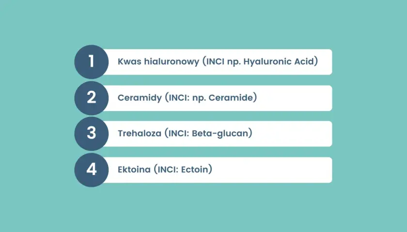 Lista składników kosmetyków: kwas hialuronowy, ceramidy, trehaloza, ektoina. Czystość jak po odświeżającym mentolu.