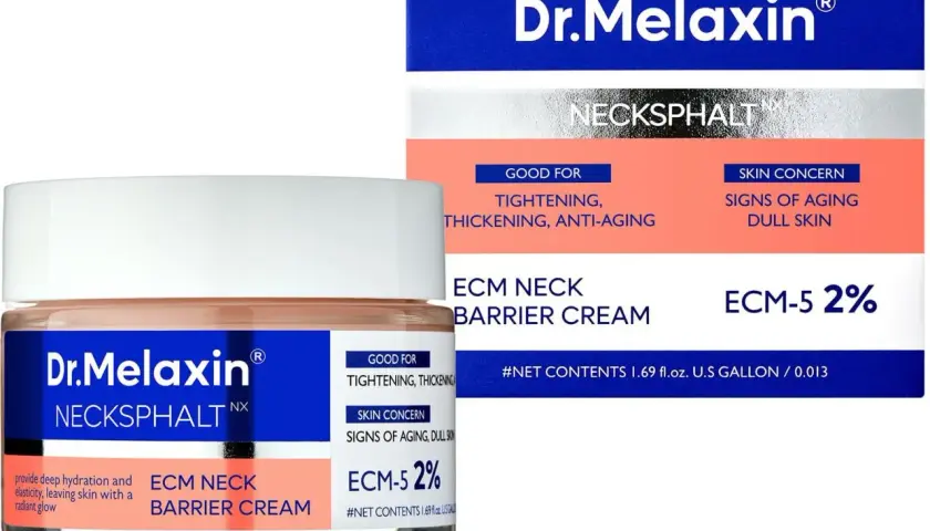 Krem do szyi Dr.Melaxin z formułą ECM-5 2% dla ujędrnienia i odmłodzenia skóry.