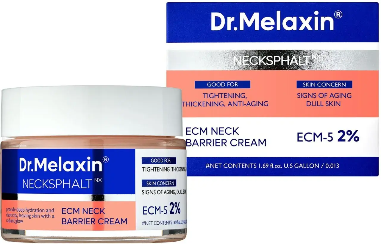 Krem do szyi Dr.Melaxin z formułą ECM-5 2% dla ujędrnienia i odmłodzenia skóry.