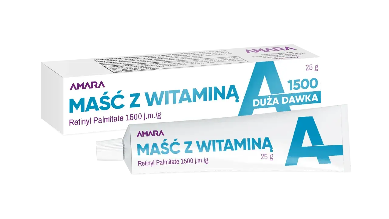 Maść z witaminą A Amara, z retinolem 1500 j.m./g, na co? Na dużą dawkę witaminy A dla skóry.