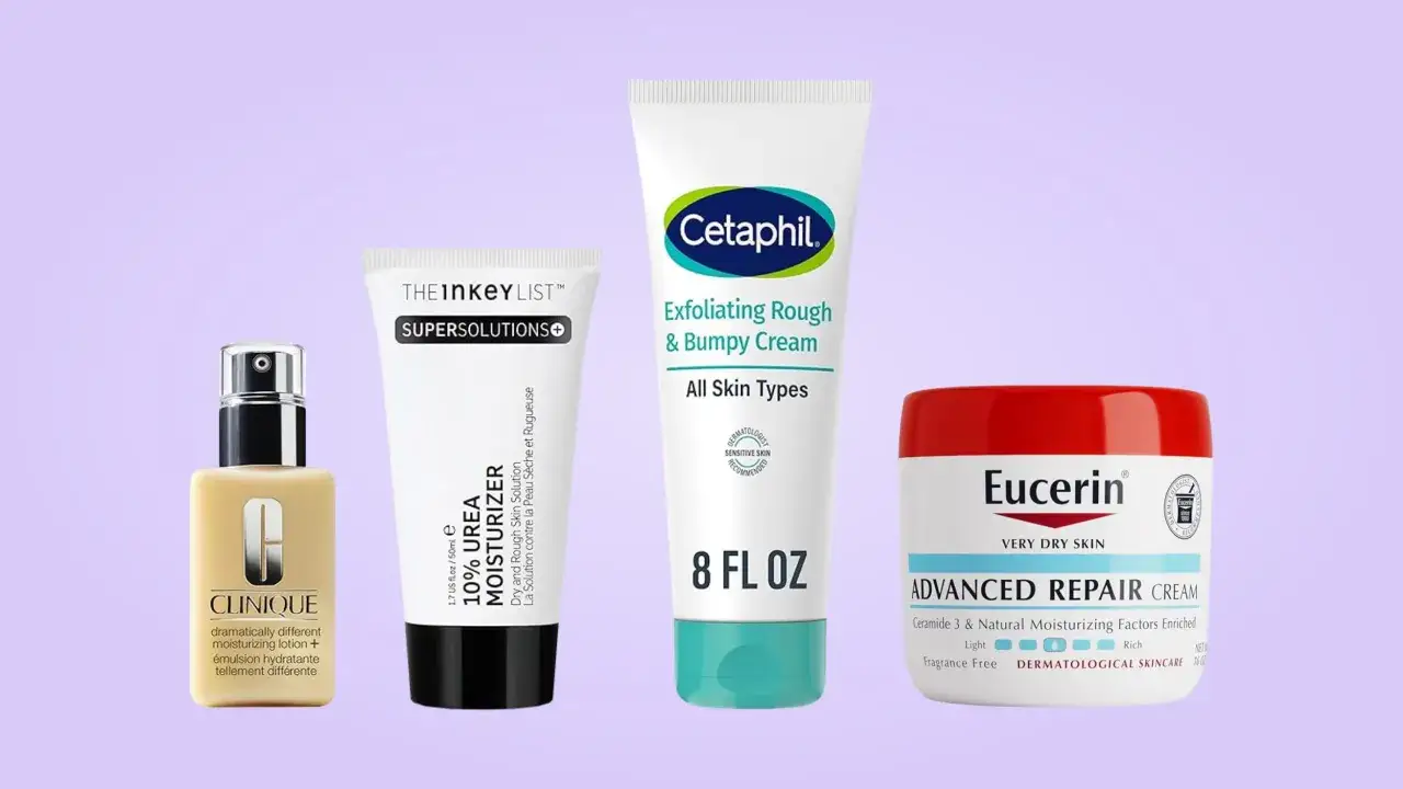 Krem z 10% urea od The Inkey List, Cetaphil i Eucerin, obok Clinique.